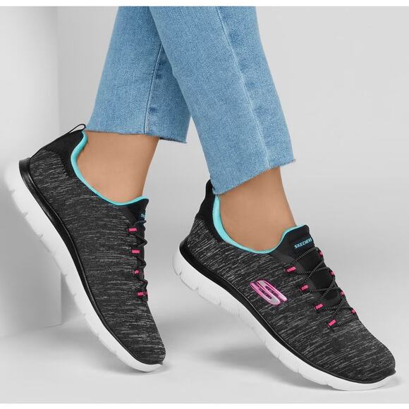 Skechers Women's 9 Black Blue Summits Quick Getaway Sneaker Shoes Slip On LM2-6 - Picture 1 of 7